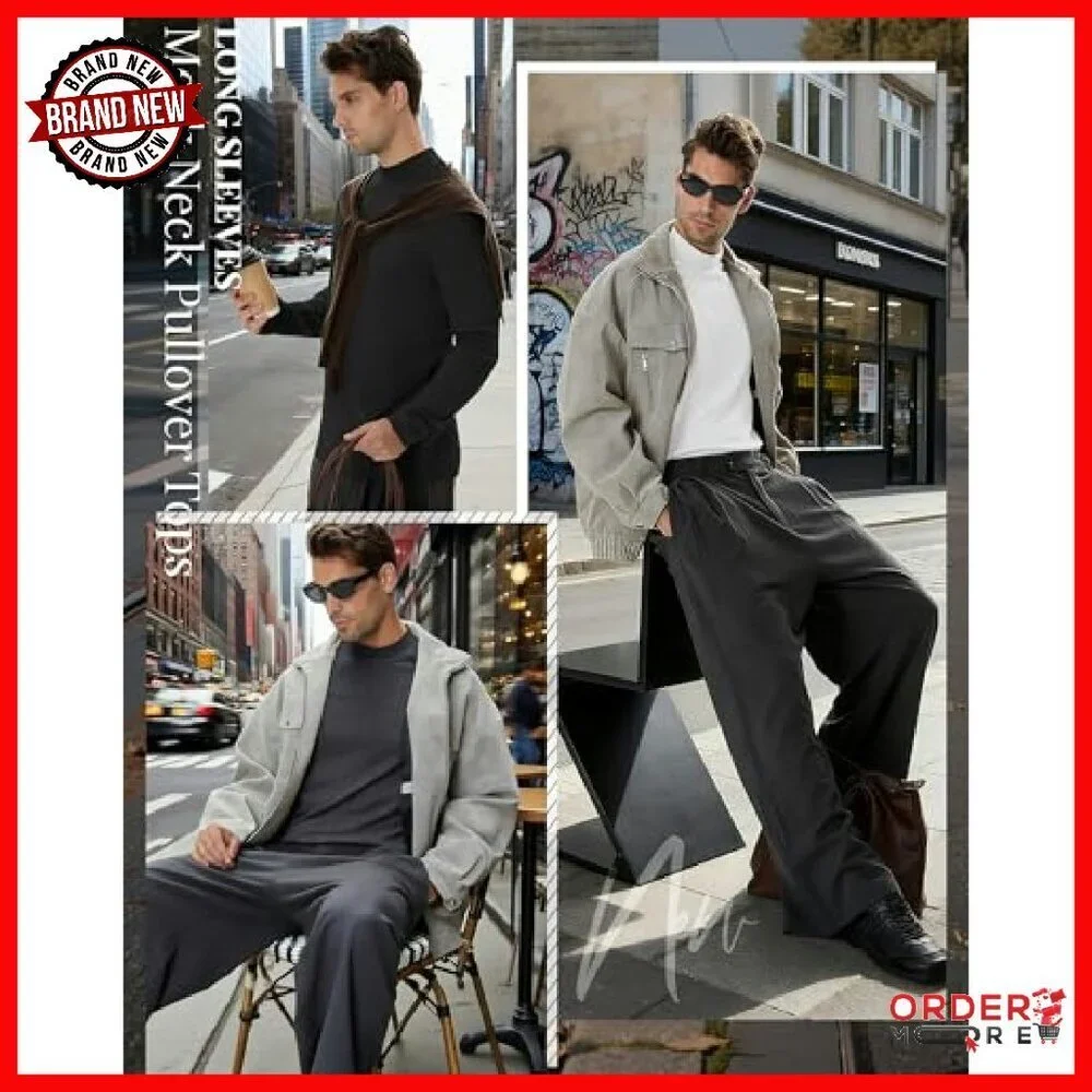 Men's Slim Fit Mock Neck Long Sleeve Shirts 4 Pack Cotton Spandex Thermal